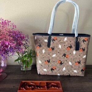 Coach Brown Halloween Tote with Black Handles